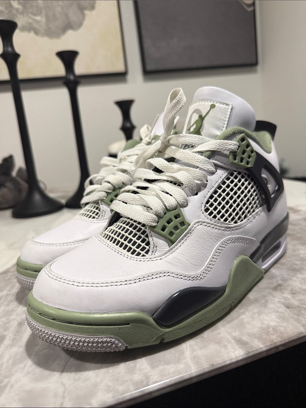 Jordan Women’s Sneakers in White and Olive Green